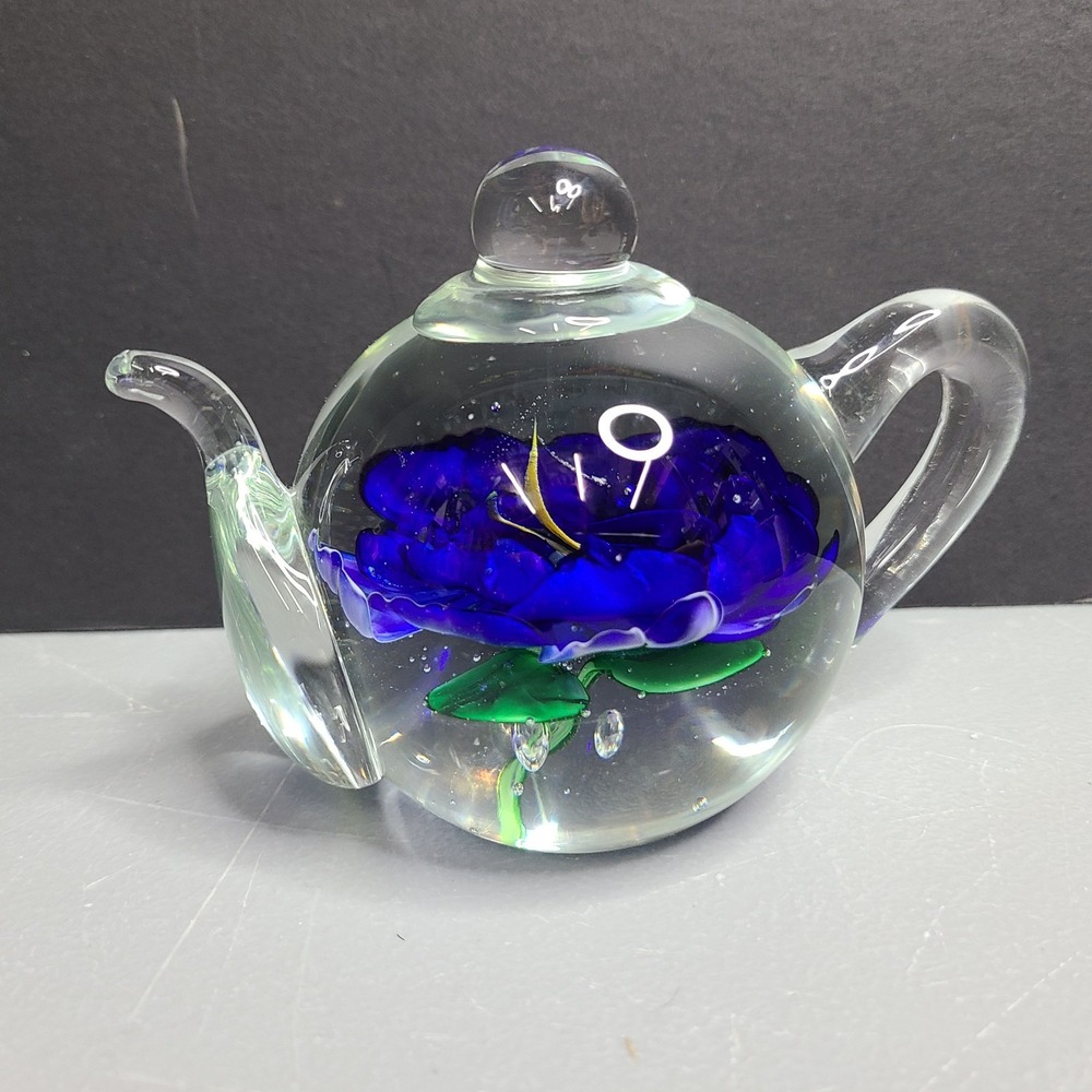 Blue Rose Glass Teapot‎ Flower Dynasty Gallery Heirloom Collectible